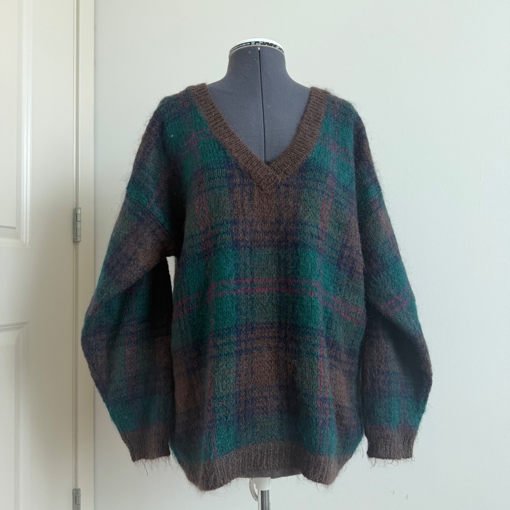 Vintage 90s Paul Harris Mohair Plaid Sweater Size Medium